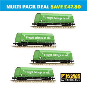 HRA Bogie Hopper DB Cargo Green ‘Freight belongs on rail.’ (4PK)